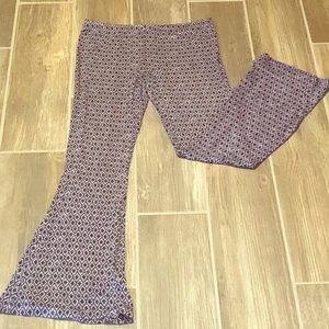 Blue patterned flare flow pants.